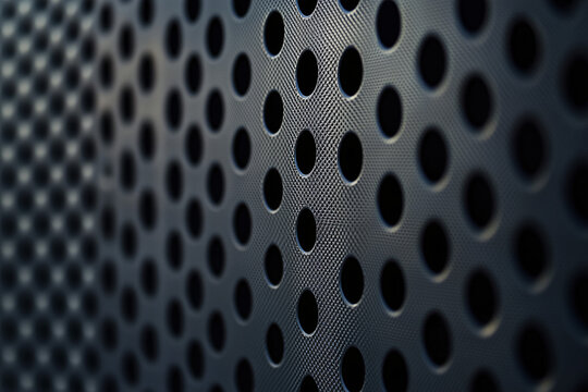 Perforated black metal screen with micro circular hole grid.