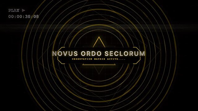 Futuristic interface with latin text and rotating circles animation
