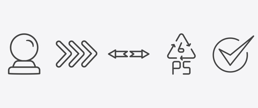user interface icon set with three arrows, turn, 6 ps, right signs in flat outline style