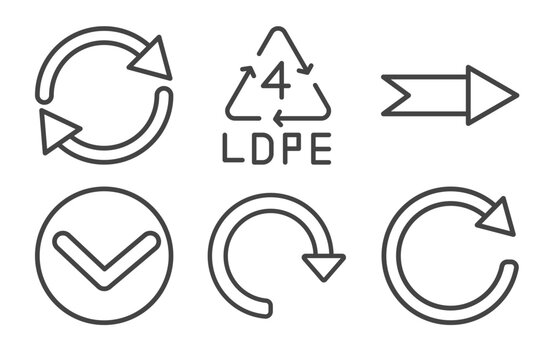 user interface icon set with rotating arrows, 4 ldpe, expand button, rotated right arrow signs in flat outline style