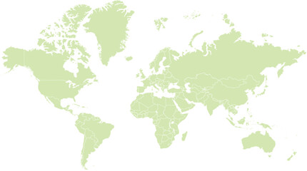 Obraz premium World Map Vector, Global Continents Outline, Pale Green Earth Geography