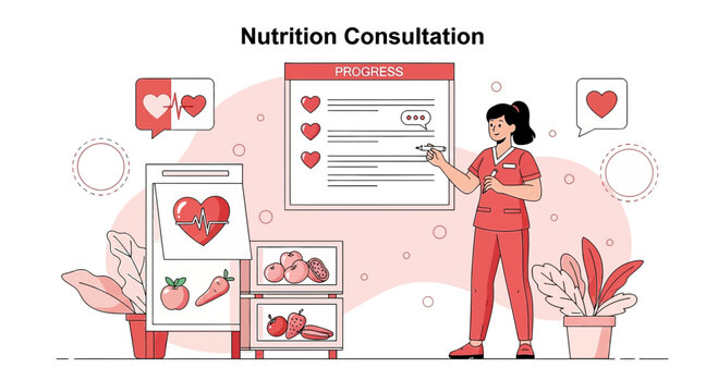 Nutritionist Consulting Patient on Healthy Eating and Progress in Clinic