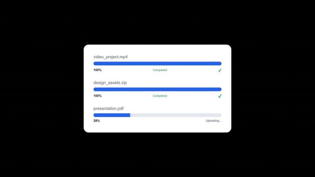 Upload multi files progress bar shows percentage on screen