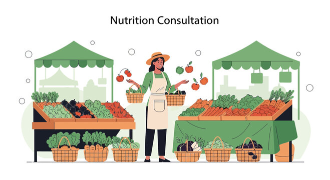 Nutrition Consultation: Farmer Offers Fresh Produce at Market Stall