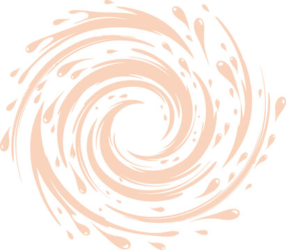 Abstract pale orange spiral liquid splash vortex design element isolated on white for creative graphic design and branding