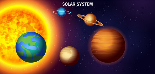 Solar System with Sun and all nine planets: Mercury, Venus, Earth, Mars, Jupiter, Saturn, Uranus, Neptune and Pluto © snapgalleria