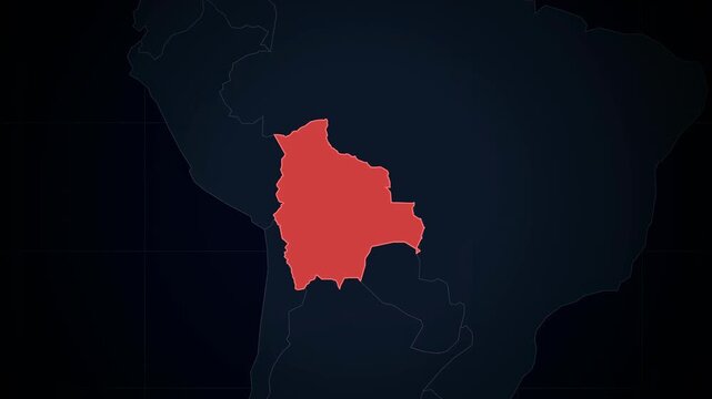 Zoomin animation on south america map focuses on bolivia with highlighted borders
