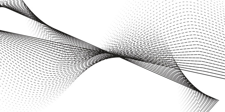 Dotted wave line pattern. Black halftone undulate net background. Abstract stipple particle flow wallpaper. Curved dashed gradient element for poser, banner, presentation, booklet, flyer. Vector