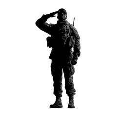 Fototapeta premium Silhouette soldier salute military army uniform weapon soldier silhouette saluting with respect and honor sunset png creating