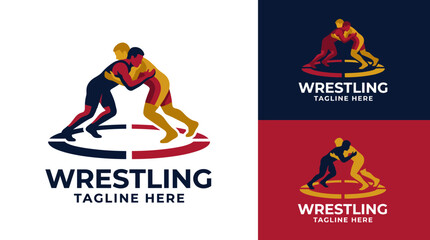 This logo showcases two wrestlers in action, symbolizing strength and intensity, perfect for sports teams or events focused on wrestling and athletic competition. © Shufen
