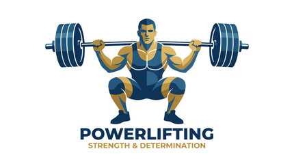 This striking logo features a powerful weightlifter in an impressive squat position, embodying the strength and determination central to the powerlifting community and athleticism. © Shufen