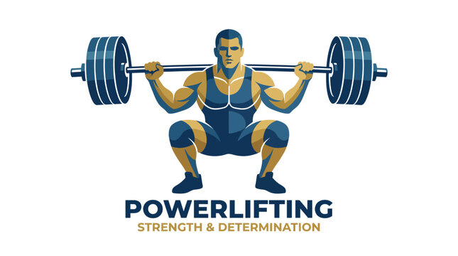 This striking logo features a powerful weightlifter in an impressive squat position, embodying the strength and determination central to the powerlifting community and athleticism.