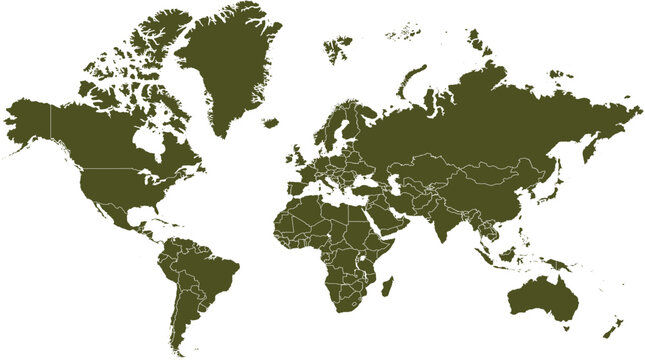 Olive green world map illustration.