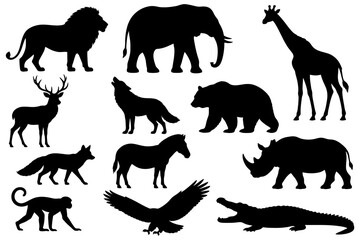Obraz premium Silhouette collection of diverse wild animal species.
