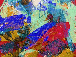 Fototapeta premium Abstract painting background is a vibrant explosion of color and texture, featuring energetic, gestural brushstrokes and layered palette knife applications