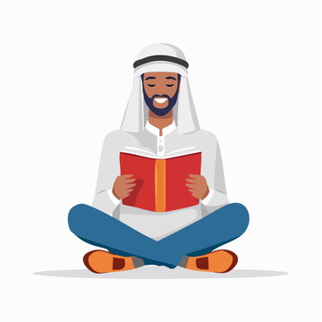 Arab man in traditional clothing reading a book