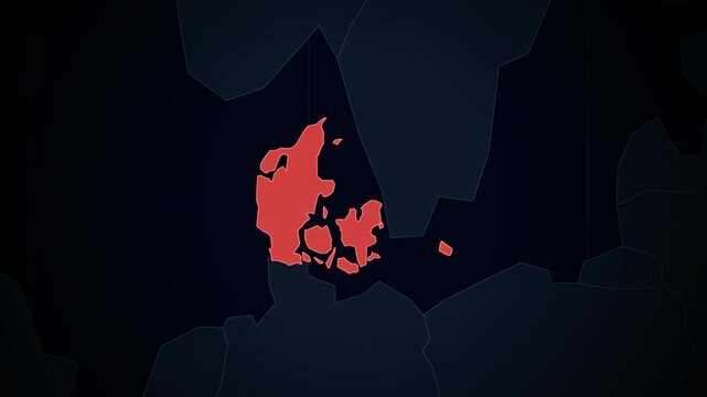 Global map zoom transition highlighting denmark with focus on scandinavian region