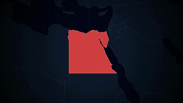 Red highlighted map of Egypt on dark background  