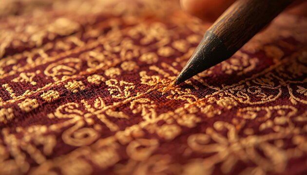 Traditional Batik Tulis Process &ndash; Wax Detail on Fabric Close Up