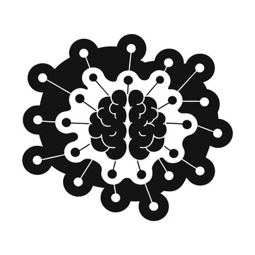 Artificial intelligence brain icon with digital connection network nodes