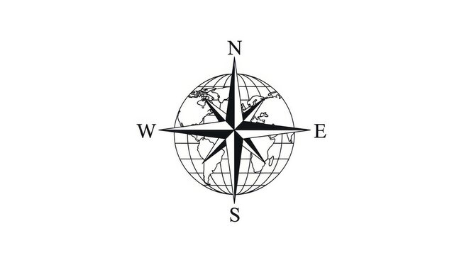 Compass Rose Over Earth Globe
