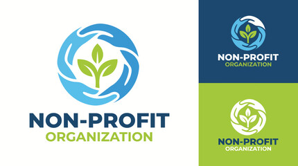 A striking logo representing a non-profit organization, featuring a growing plant encircled by hands symbolizing community involvement and eco-friendly initiatives. © Xi