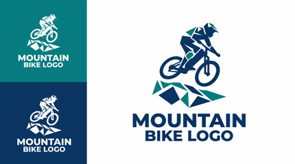 The logo depicts an energetic mountain biker navigating rugged terrain, perfectly capturing the thrill of outdoor sports and adventure, ideal for biking brands and events. © Xi