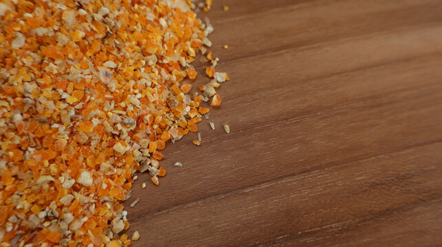 High Angle View of Finely Ground Corn for Poultry Feed with Copy Space