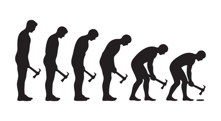Obraz premium Step by step progression silhouette of man using hammer tool in various stages of manual movement
