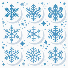 Fototapeta premium Blue Snowflakes and Stars Pattern