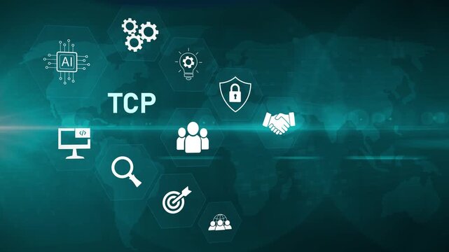 Transmission Control Protocol (TCP) Network Communication Data Transfer Digital. Motion graphics of TCP