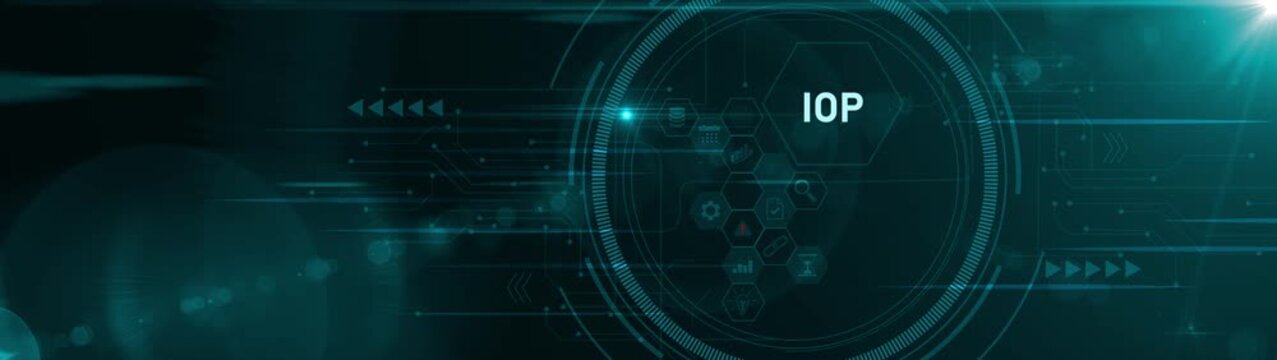 Input Output Processor Concept Circuit Board with IOP Central Processing Unit and Peripheral Devices Connection. Motion graphics of data line concept