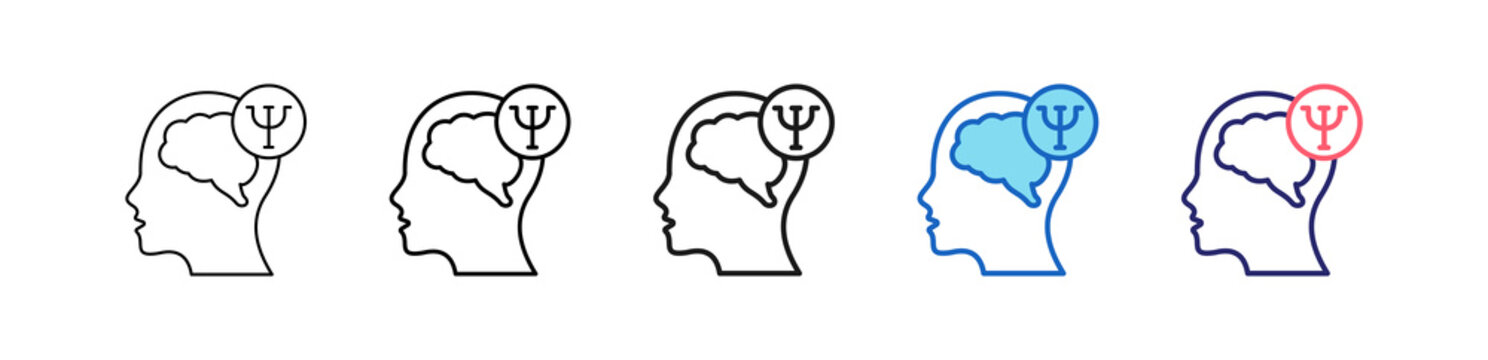 Psychology Icon In 5 Different Styles Set Collection.   