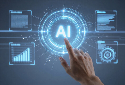 User Accessing a High-Tech AI Control Dashboard with Real-Time Analytics and Insights.