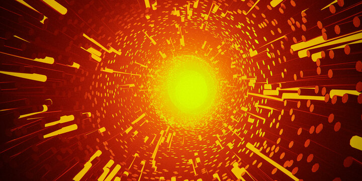 Futuristic abstract glowing orange yellow light tunnel background dynamic data flow speed motion creating energetic cyber space matrix virtual reality environment high tech connection warp