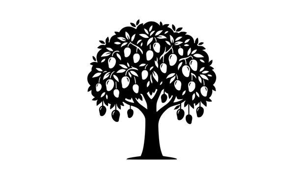 Mango hanging on tree silhouette tropical fruit branch vector illustration isolated on white background