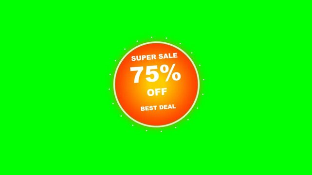 Super Sale 75 Percent Off Circular Promo Badge with Orange Gradient and Dotted Border on Green Screen Background Overlay