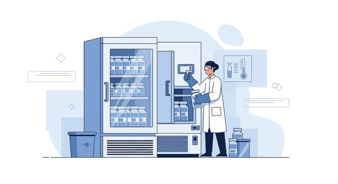 Scientist working in a modern laboratory with cryogenic refrigerators and equipment