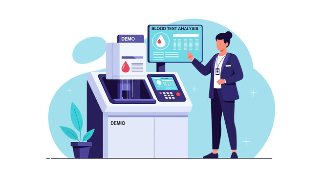 Scientist with Blood Test Analysis Machine in Laboratory