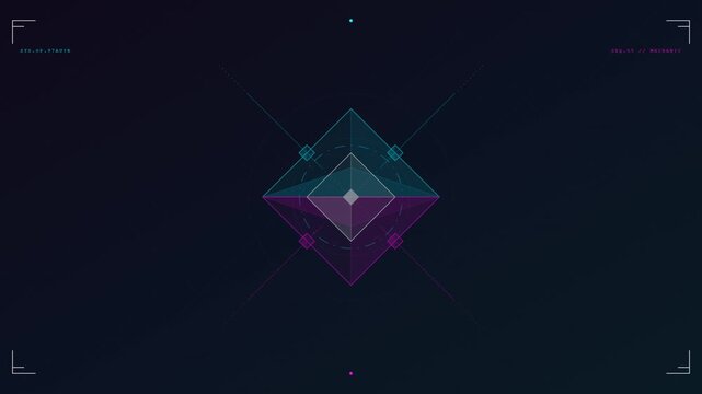 Abstract Geometric HUD Interface Rotating with Neon Shapes and Lines