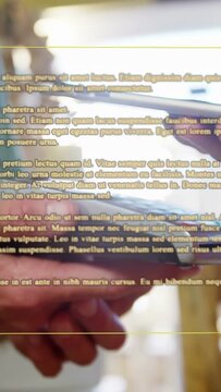 Vertical video: Blurred hands entering, lifting and aligning smartphone over keypad for comparison