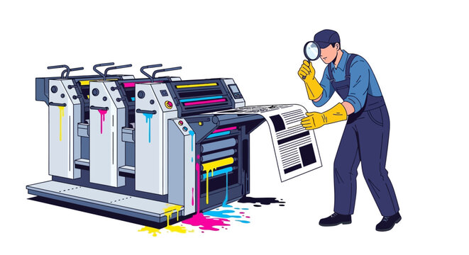 Printing Press Machine Operator Inspecting Quality Control.