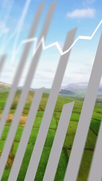 Vertical video: On data ping, white zigzag moving in sky as gray bars rising in crops showing yield