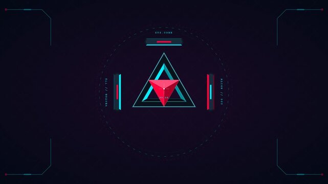 Animated futuristic HUD interface with a rotating geometric pyramid for technology concepts