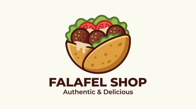 A playful logo featuring a falafel wrap overflowing with fresh ingredients, capturing the essence of authentic cuisine and the joy of delicious, healthy eating.