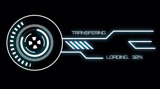 Digital futuristic loading screen with progress indicator and loading text good for progress or data transfer high quality professional modern UI, 4k animation, compatible alpha channel