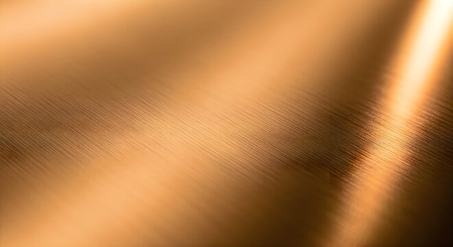 Brushed metallic surface with warm bronze tones and diagonal light reflections.