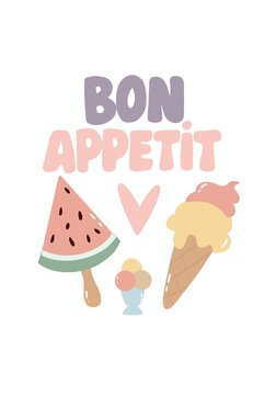 Summer Sweets Collection with Watermelon Popsicle and Ice Cream Cone, "Bon Appetit" Pastel Typography