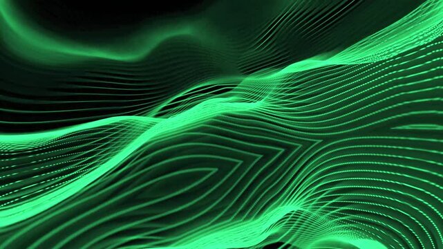 Cyber wave motion. Green colorful digital dot line design.