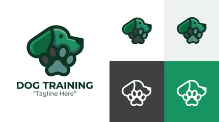 The logo features a playful dog silhouette combined with a paw print, representing a dedicated dog training service aimed at enhancing pet behavior and bonding. © Jinhong